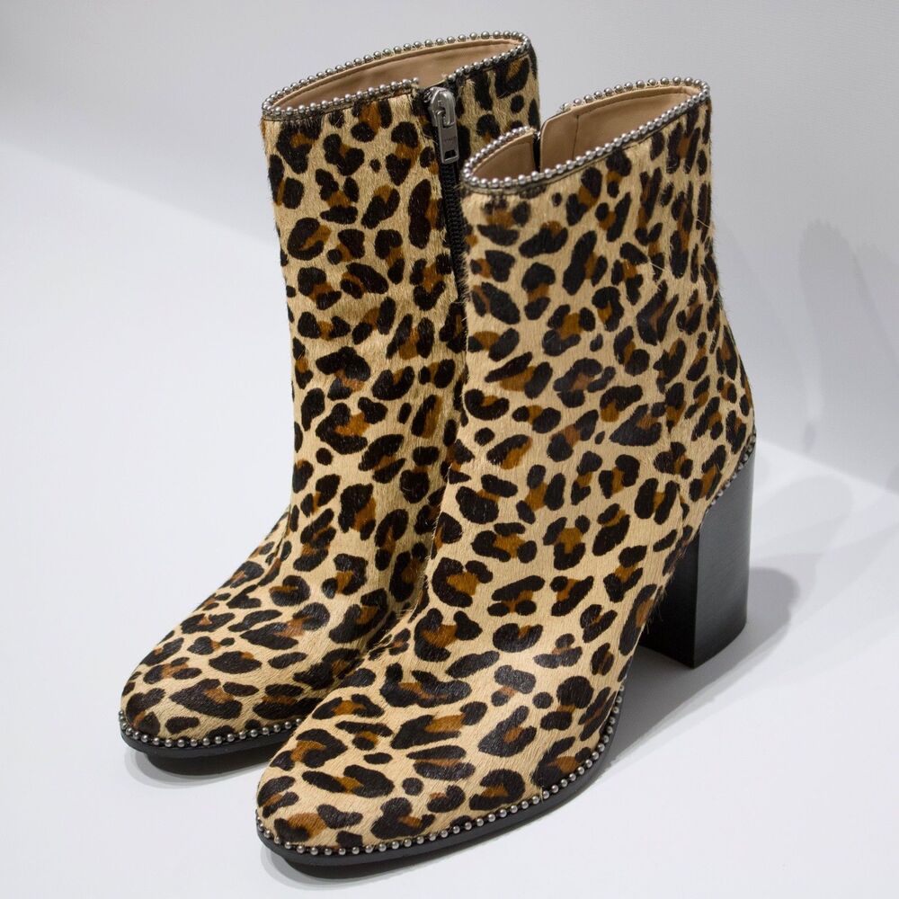 Coach Drea Leopard Print Calf Hair Leather Heeled Bootie Women 7.5B Minimal Wear - Picture 4 of 16